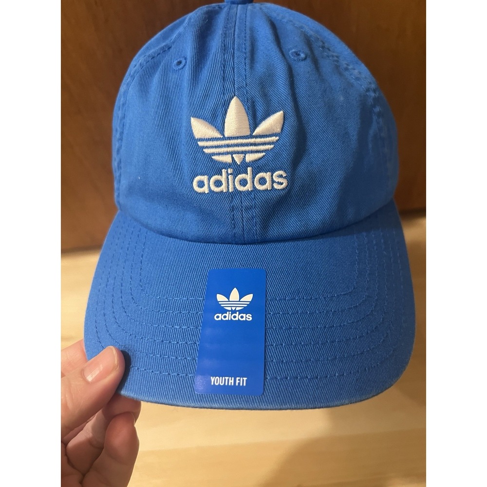 adidas Baseball Cap Youth Blue‎ 100% Cotton Relaxed Fit Adjustable Strapback Hat - Picture 2 of 9